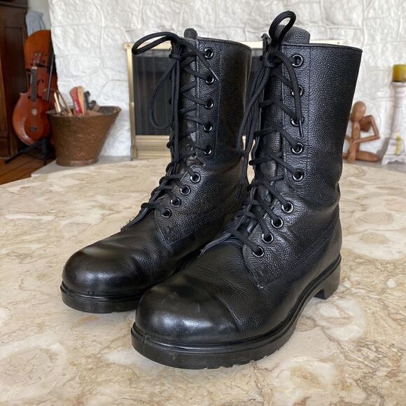 GREB Black Leather 9-Eyelet Combat Steel Toe Army Boots - Picture 2 of 14